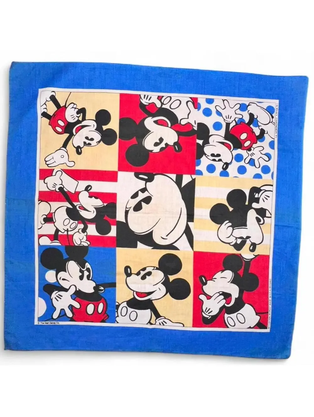 Vintage 1980s Disney Mickey Mouse Pop Art Bandana USA Made 22x22